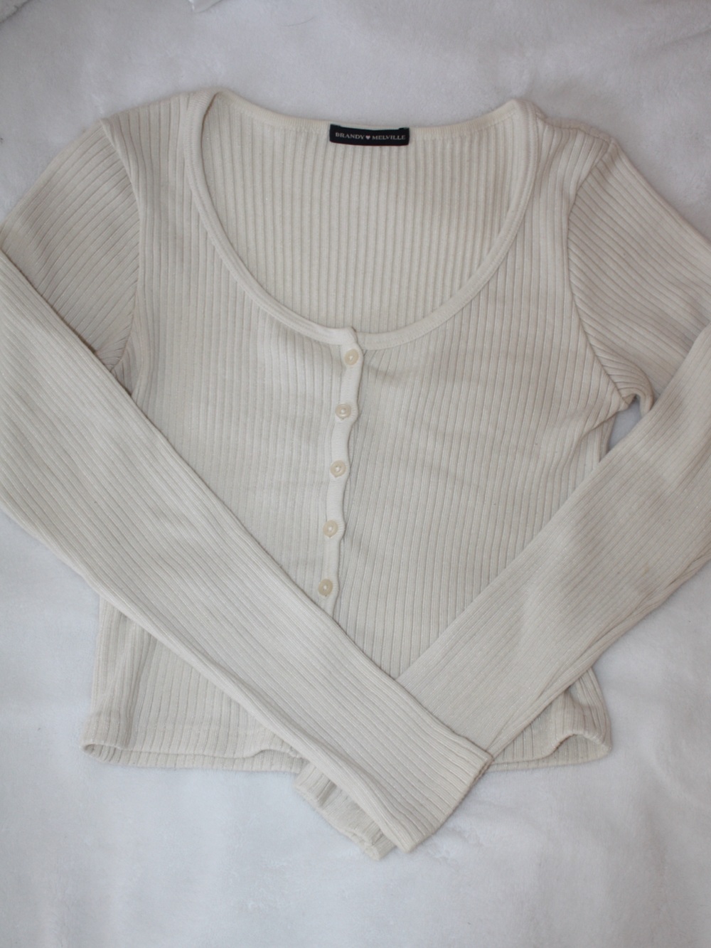 Brandy Melville Long Sleeve Button Up Ribbed Cardigan in Cream